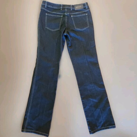 Escada Denim - Escada Jeans Womens 10 Italy 40 Black Gold Stitch Straight Leg Mid Rise Stretch